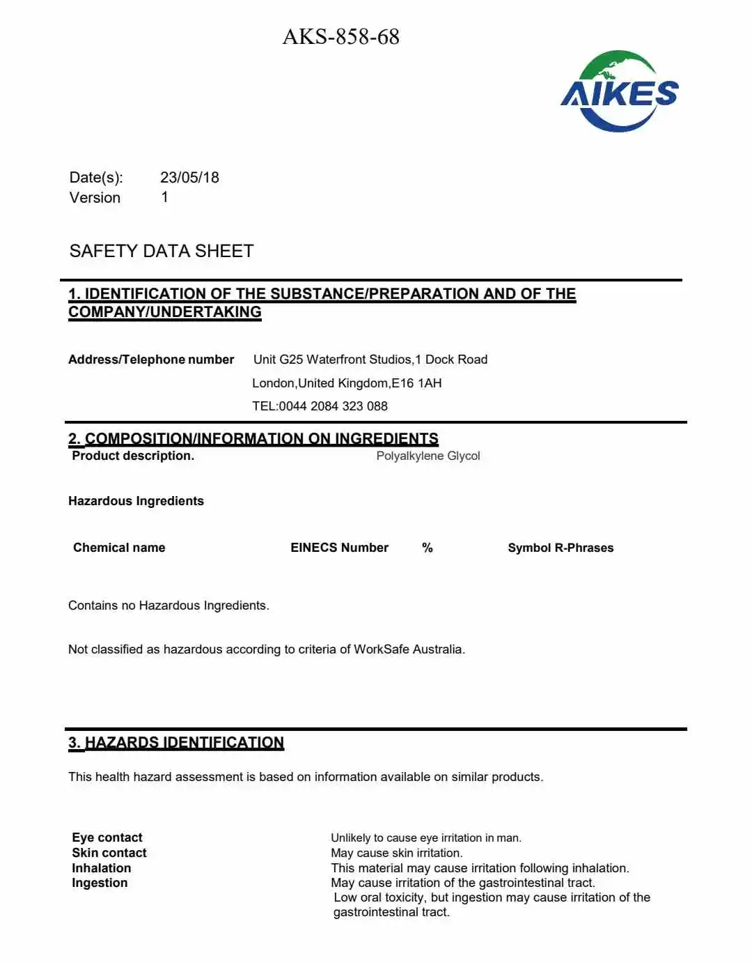 MSDS Material Safety Data Sheet
